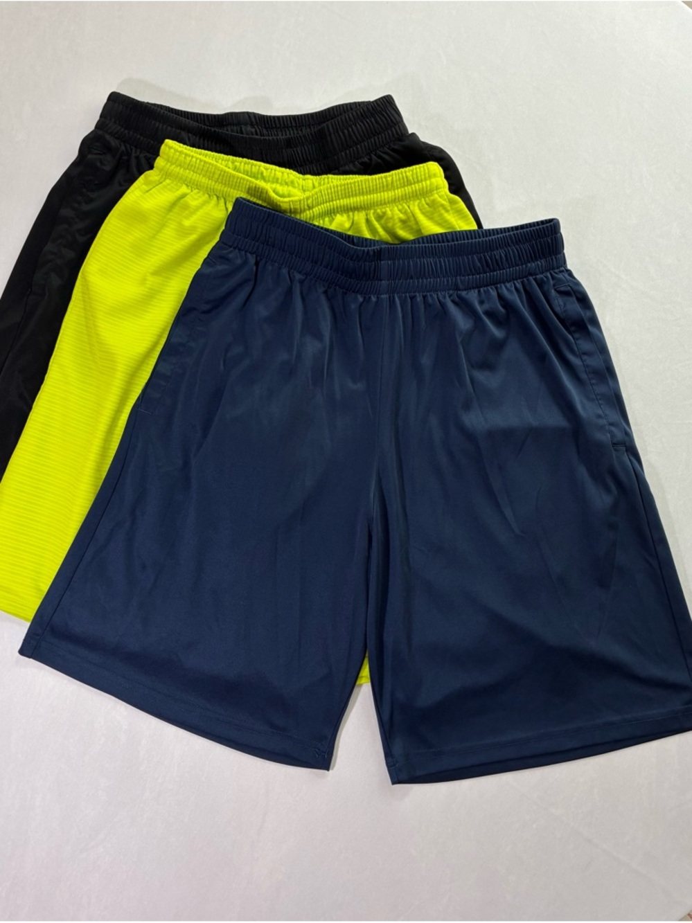 Lot of 3 Boy’s Med Performance Athletic Shorts - Navy, Lime, Black